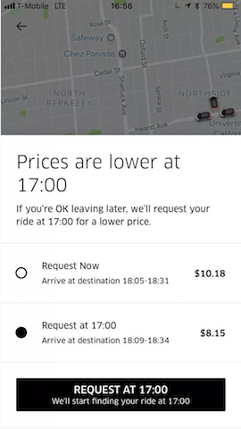 Uber社は待つ余裕のある人により安価な乗車料金を提供